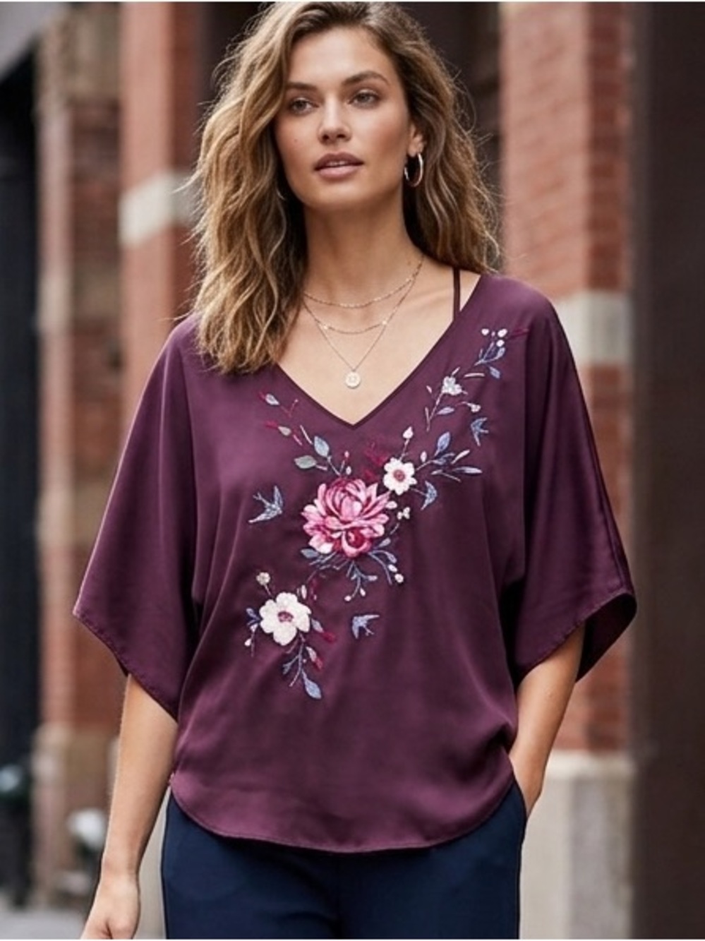 White House Black Market Floral Embroidered Kimono Style Blouse NEW!